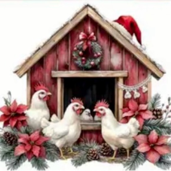 Merry Chicken Christmas SceneHandmade Circle Ornament - Picture 3 of 11